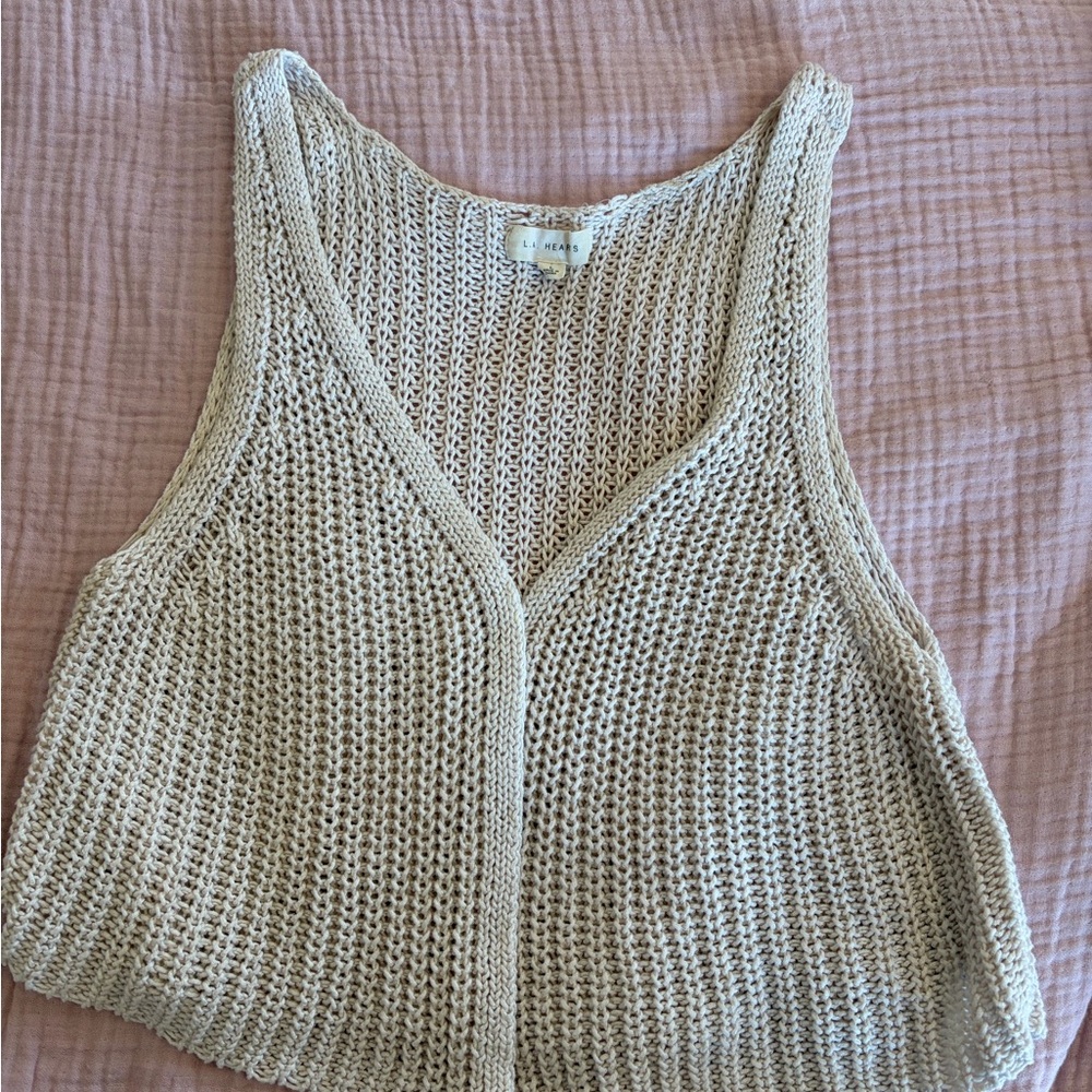 La Hearts Cream Open-Knit Scoop Neck Tank